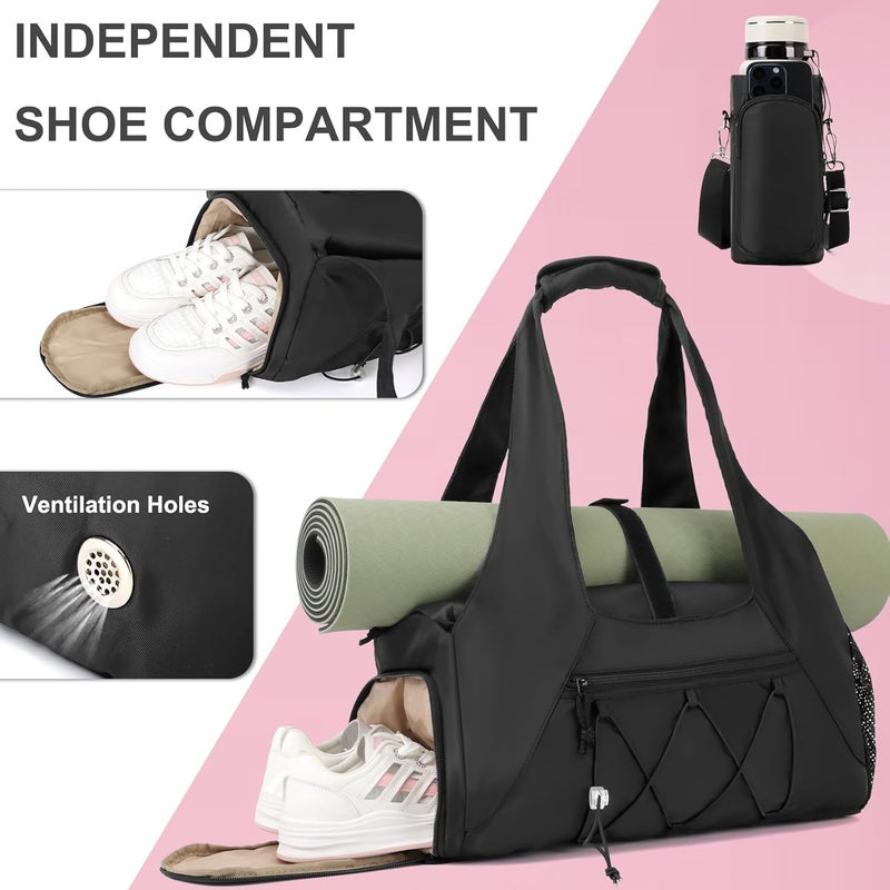 FULONEEI Gym Bag for Women, Yoga Mat Bag with Shoe Compartment and Wet Pocket, Sport Yoga Gym Bag with Yoga Strap, Carryall Yoga Tote Bag - Image 4